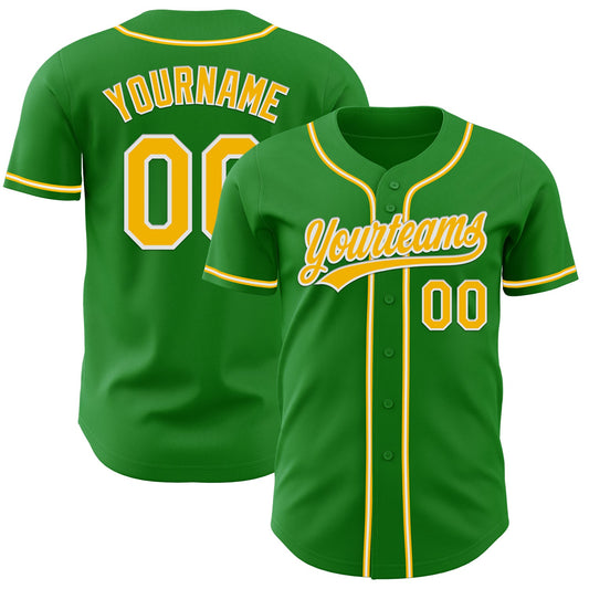 Custom Grass Green Gold-White Authentic Baseball Jersey - Main View