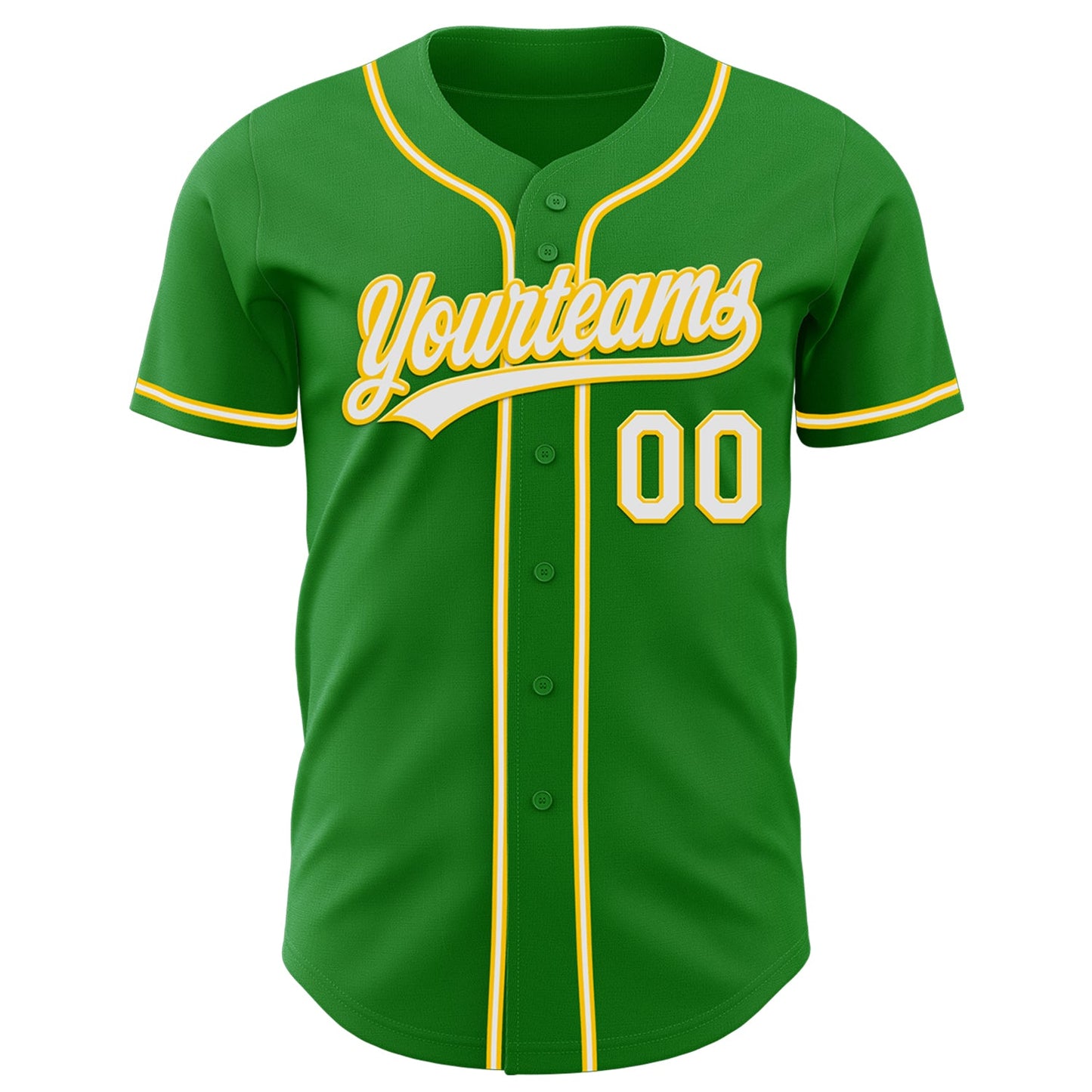 Custom Grass Green White-Yellow Authentic Baseball Jersey view 2