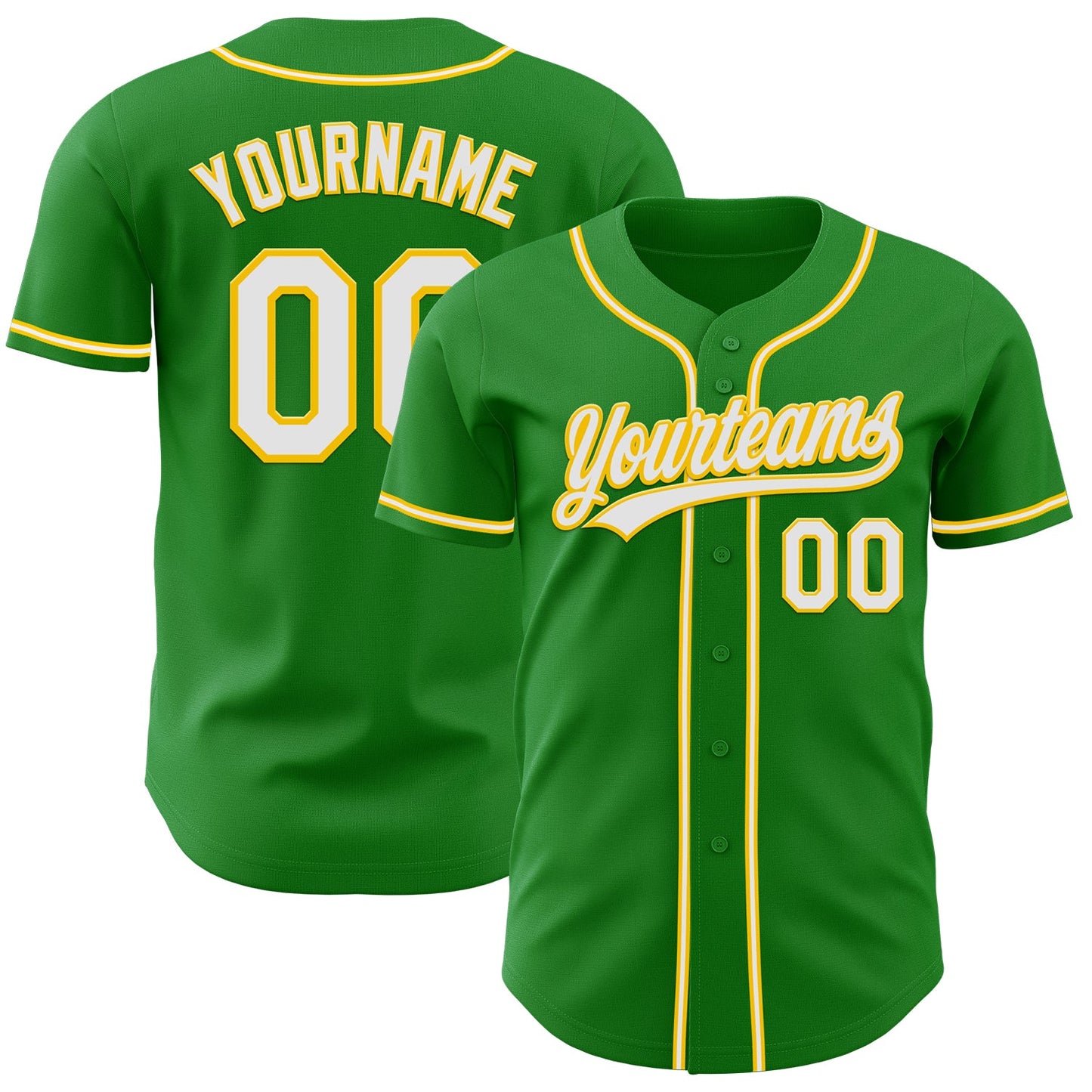 Custom Grass Green White-Yellow Authentic Baseball Jersey - Main View