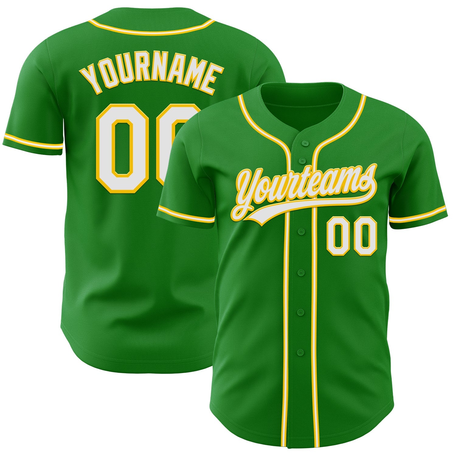 Custom Grass Green White-Yellow Authentic Baseball Jersey - Main View