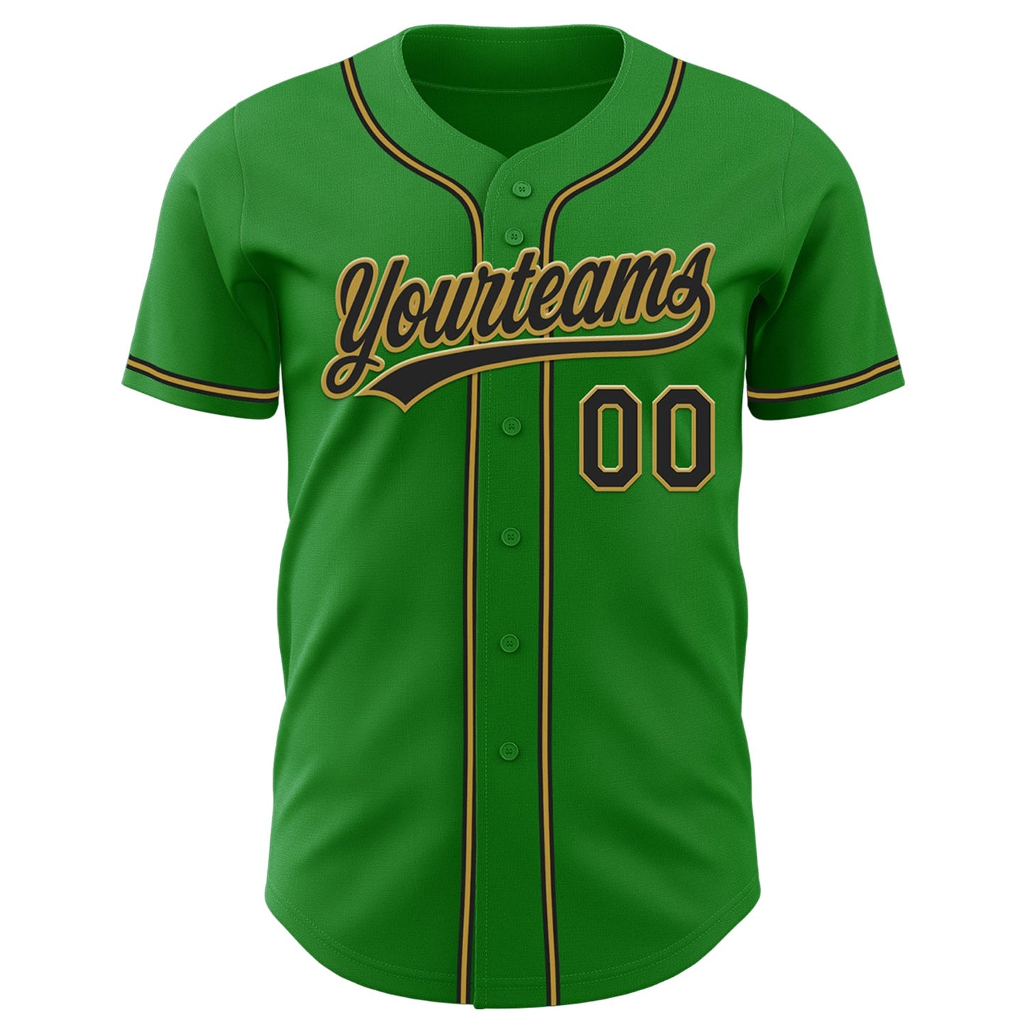 Custom Grass Green Black-Old Gold Authentic Baseball Jersey view 2