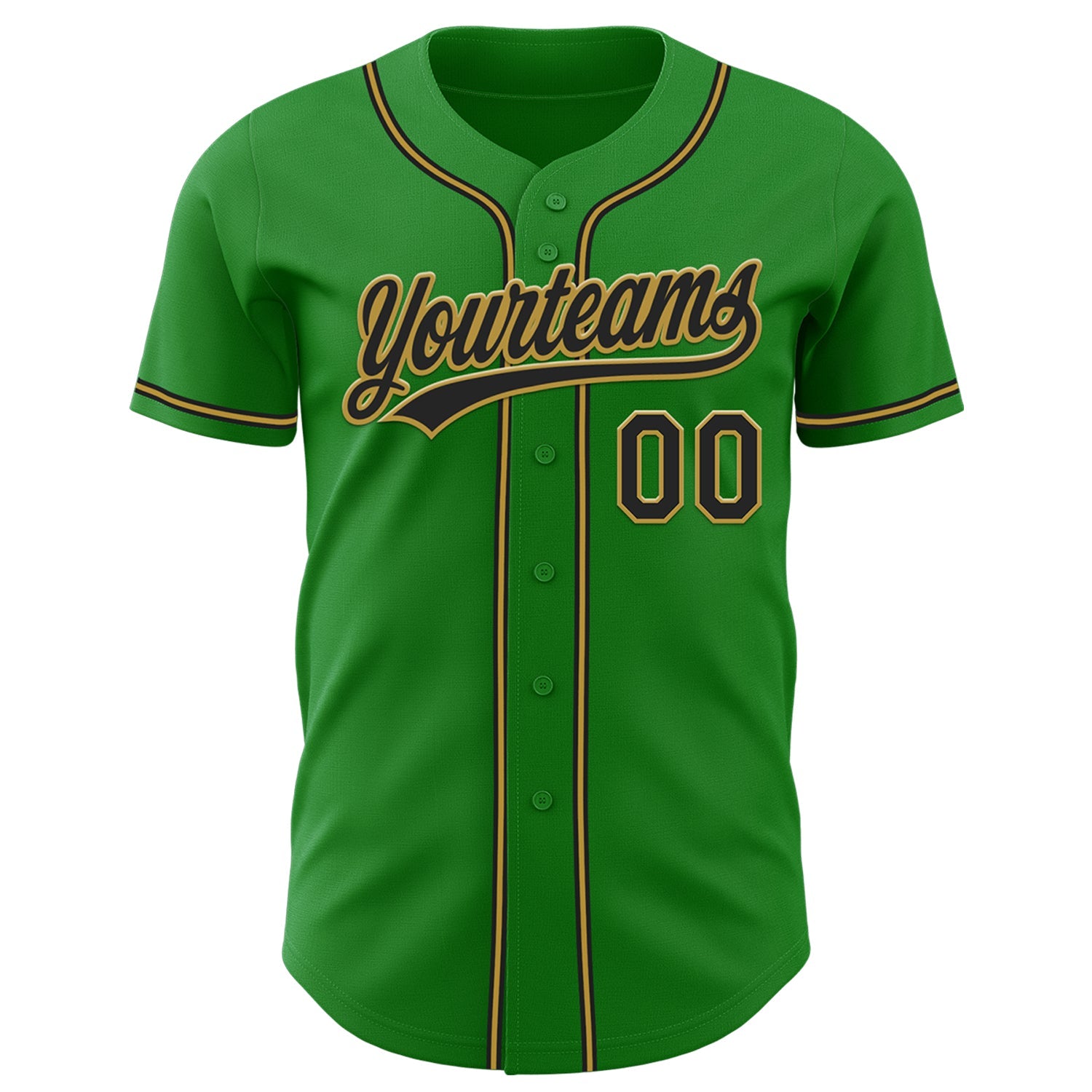 Custom Grass Green Black-Old Gold Authentic Baseball Jersey view 2