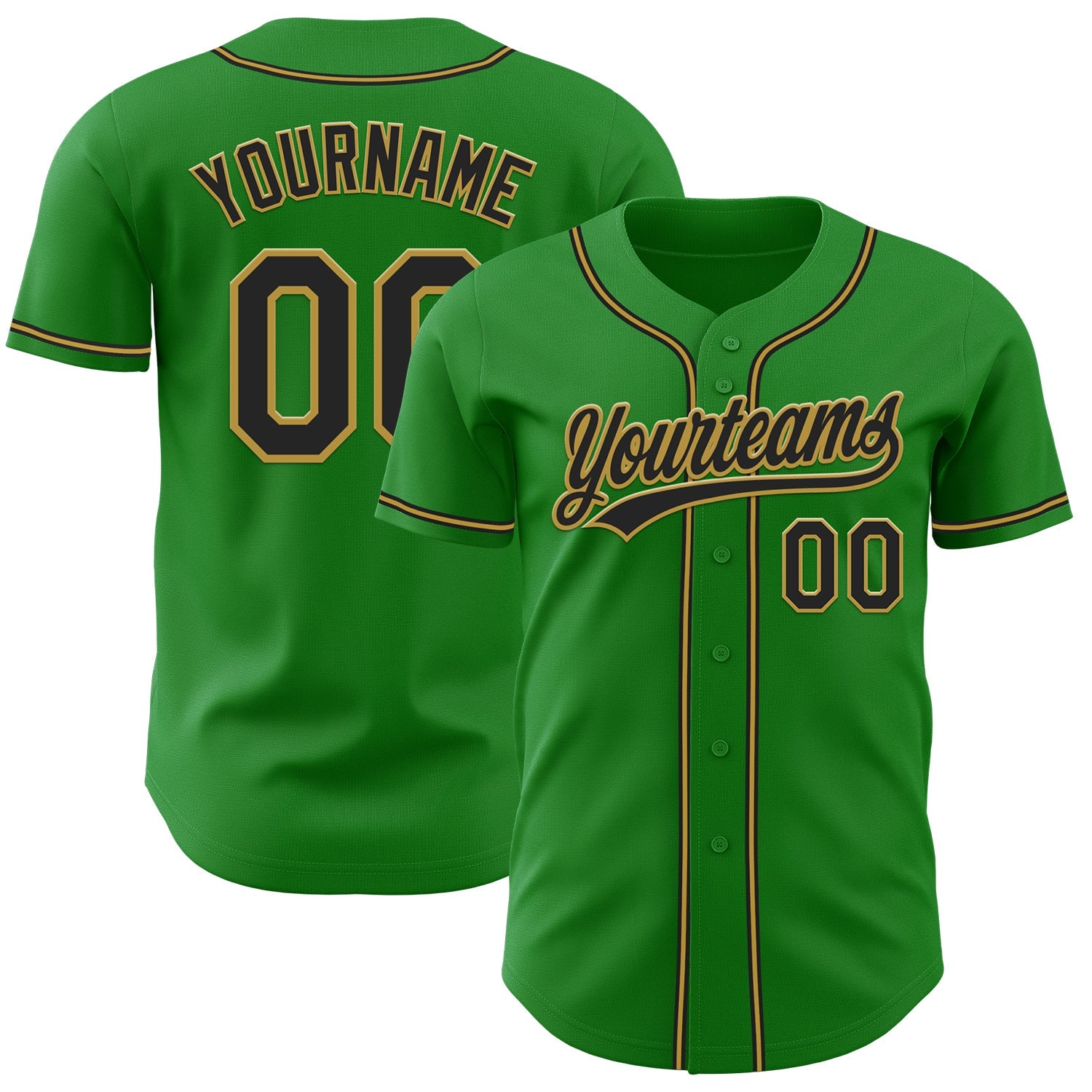 Custom Grass Green Black-Old Gold Authentic Baseball Jersey - Main View