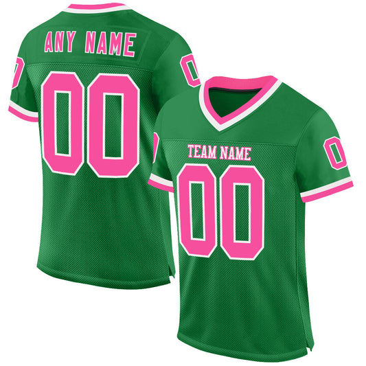 Custom Grass Green Pink-White Mesh Authentic Throwback Football Jersey - Main View