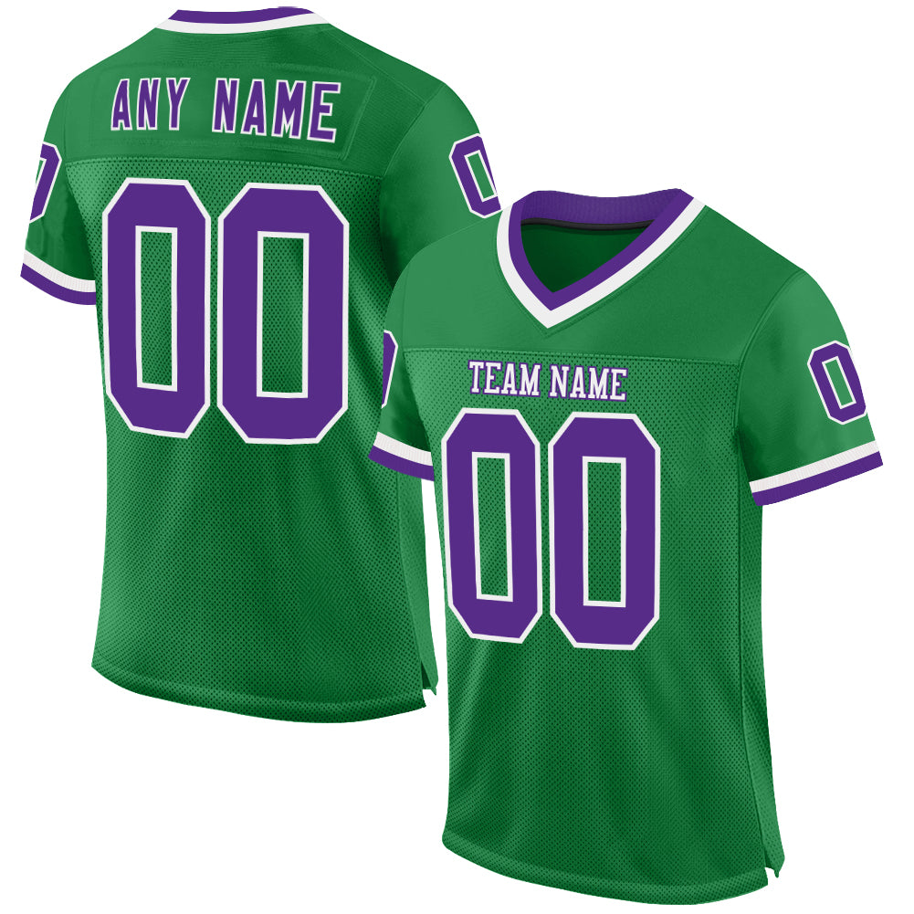 Custom Grass Green Purple-White Mesh Authentic Throwback Football Jersey - Main View