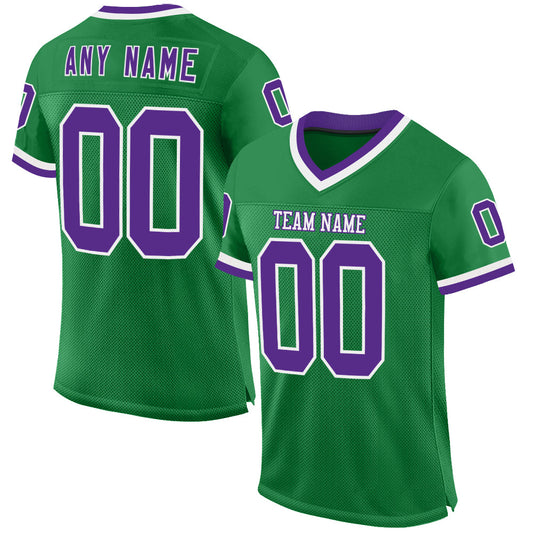 Custom Grass Green Purple-White Mesh Authentic Throwback Football Jersey - Main View
