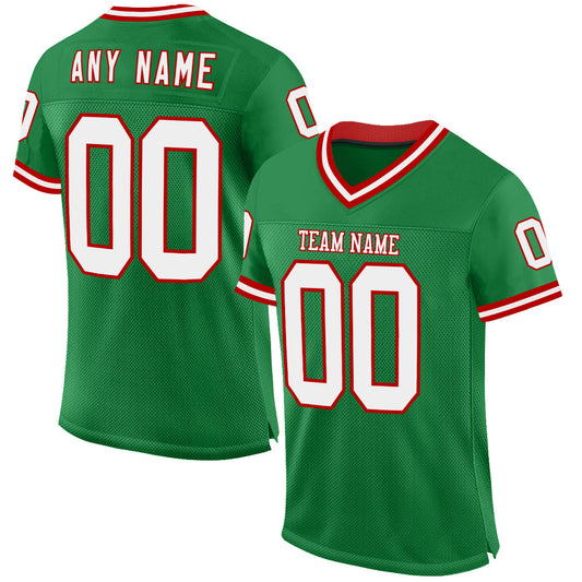 Custom Grass Green White-Red Mesh Authentic Throwback Football Jersey - Main View