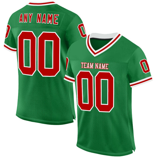 Custom Grass Green Red-White Mesh Authentic Throwback Football Jersey - Main View