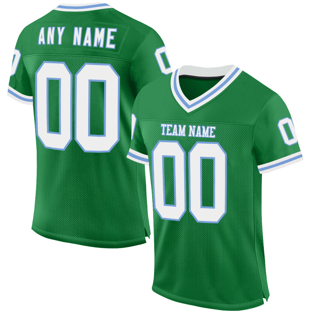 Custom Grass Green White-Light Blue Mesh Authentic Throwback Football Jersey - Main View