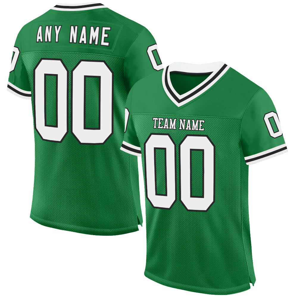 Custom Grass Green White-Black Mesh Authentic Throwback Football Jersey - Main View