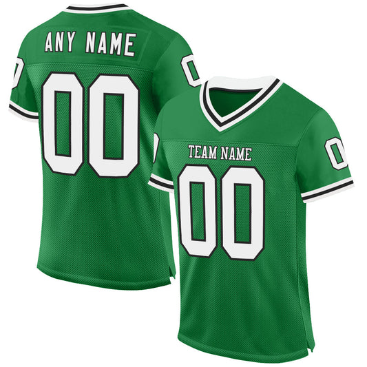 Custom Grass Green White-Black Mesh Authentic Throwback Football Jersey - Main View