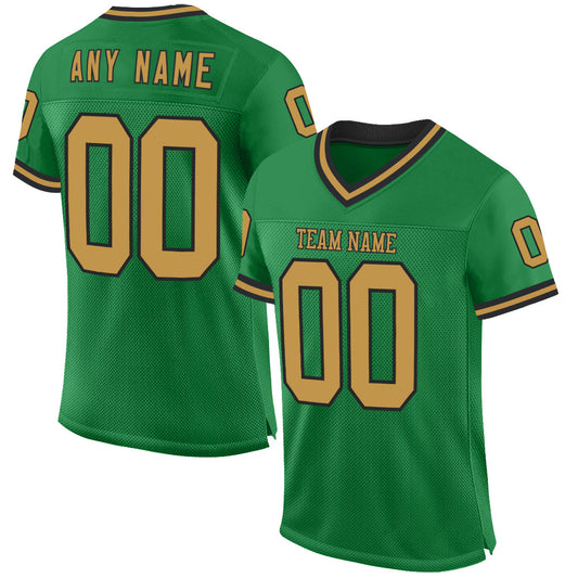 Custom Grass Green Old Gold-Black Mesh Authentic Throwback Football Jersey - Main View