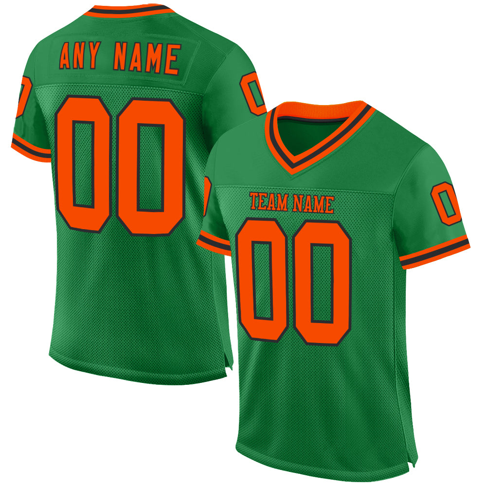 Custom Grass Green Orange-Black Mesh Authentic Throwback Football Jersey - Main View