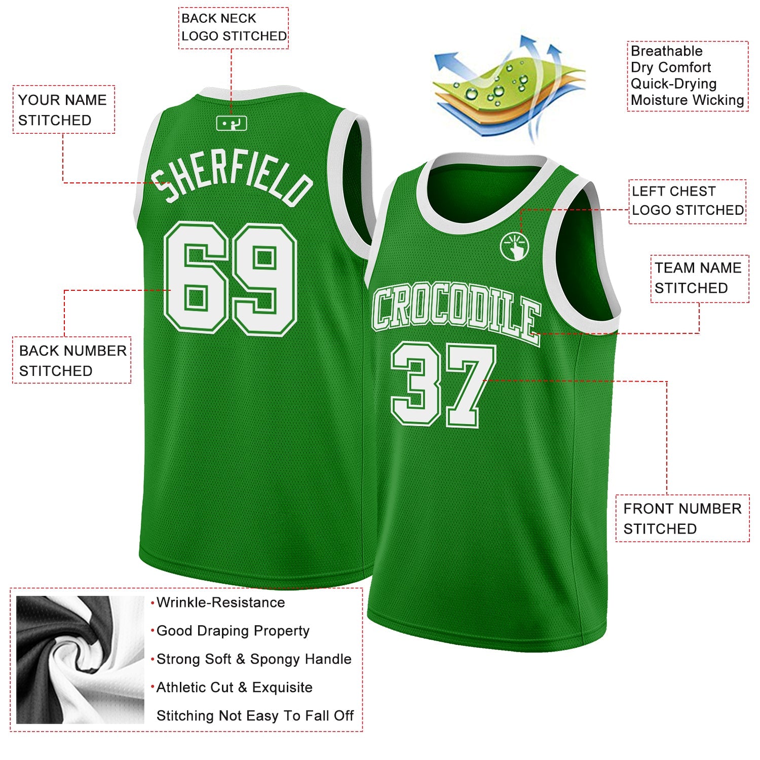 Custom Grass Green White Authentic Basketball Jersey view 2