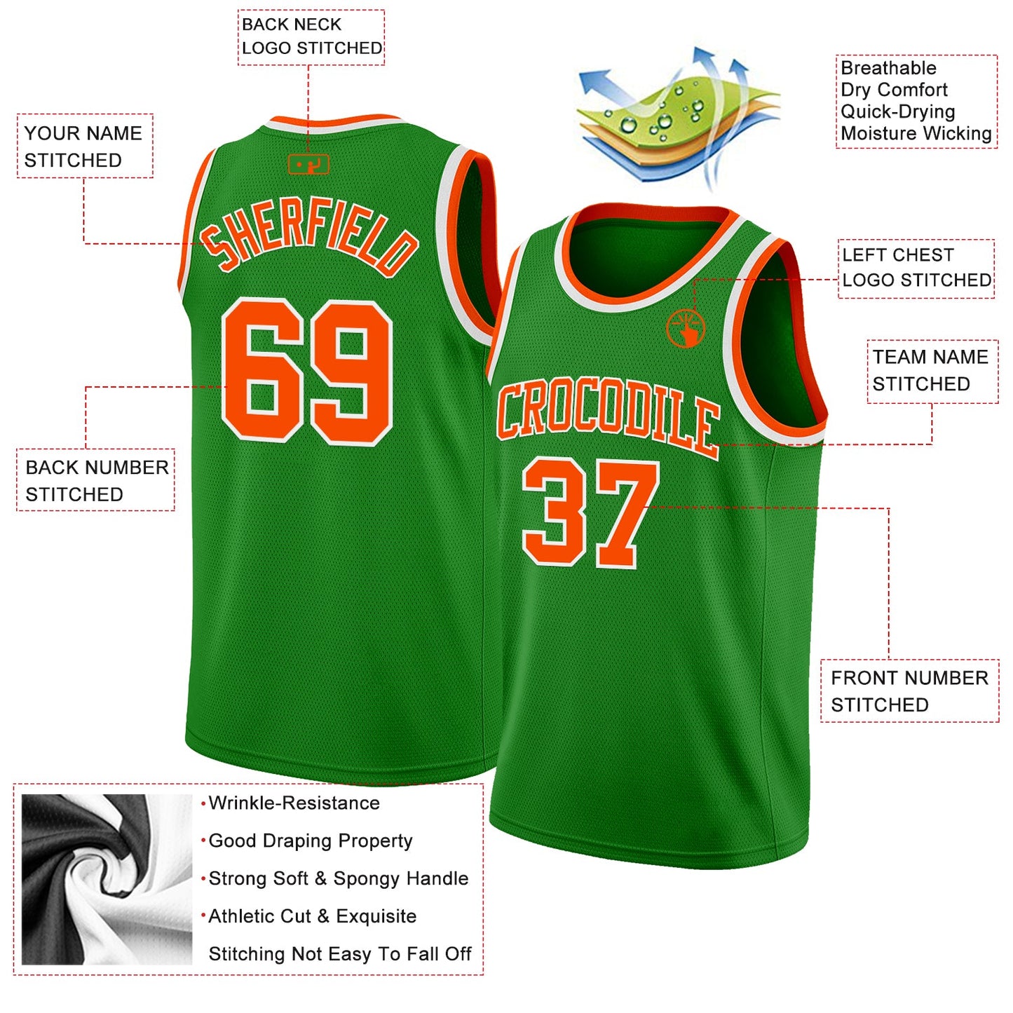 Custom Grass Green Orange-White Authentic Basketball Jersey view 2