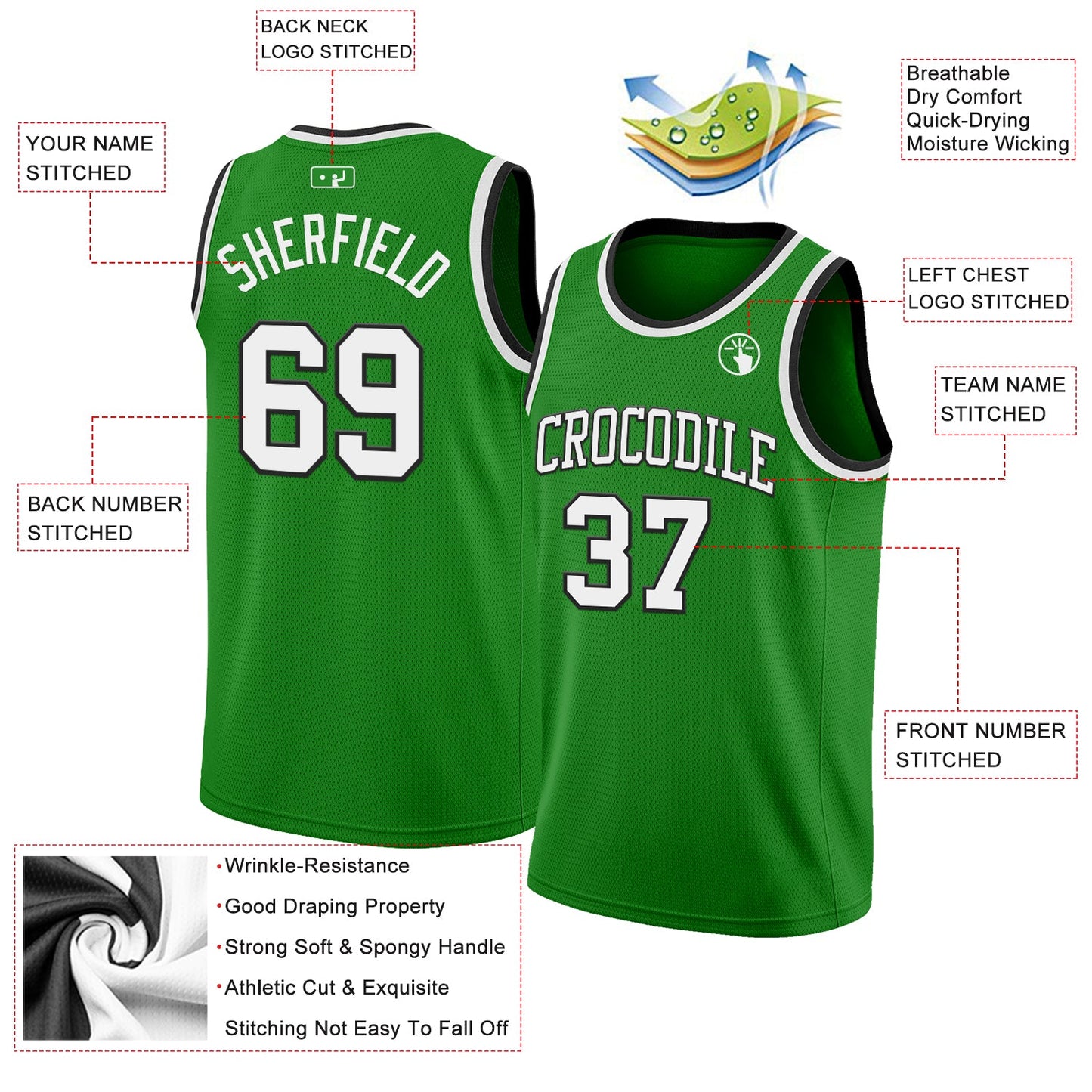 Custom Grass Green White-Black Authentic Basketball Jersey view 2