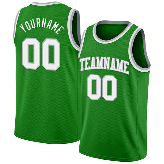 Custom Grass Green White-Gray Authentic Basketball Jersey - Main View