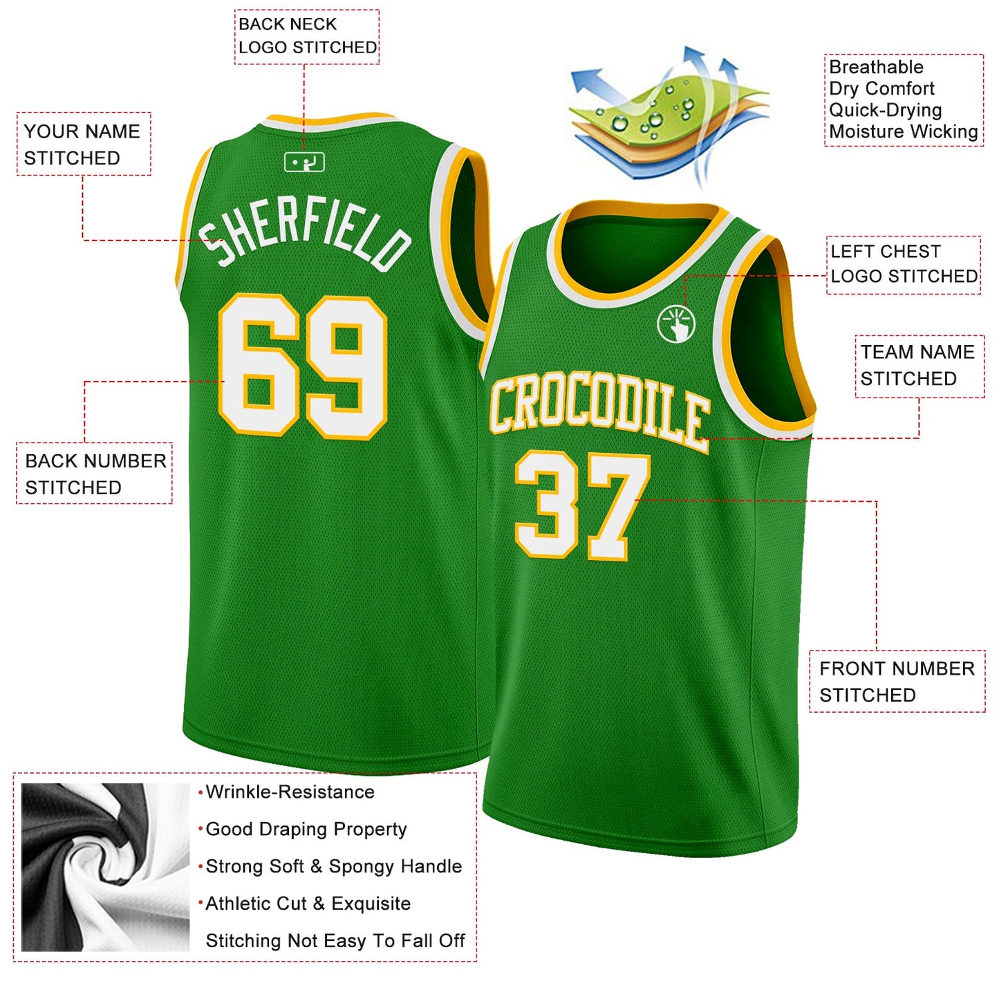 Custom Grass Green White-Gold Authentic Basketball Jersey view 2