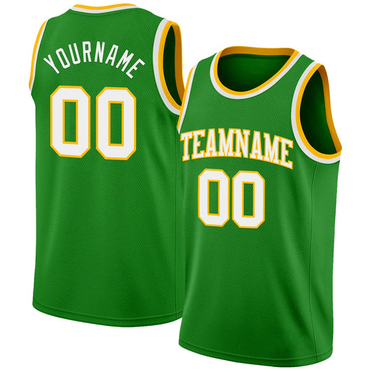 Custom Grass Green White-Gold Authentic Basketball Jersey - Main View