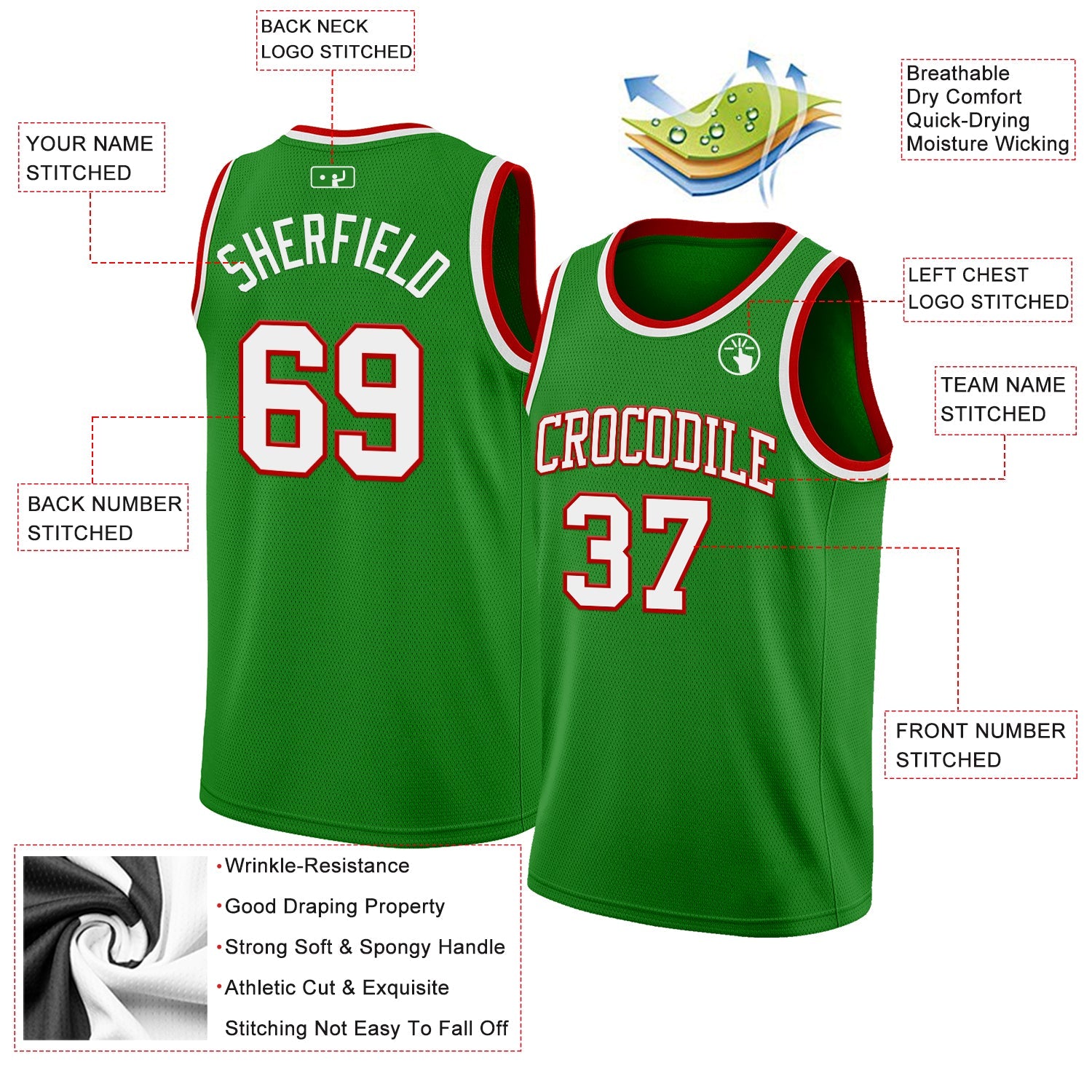 Custom Grass Green White-Red Authentic Basketball Jersey view 2