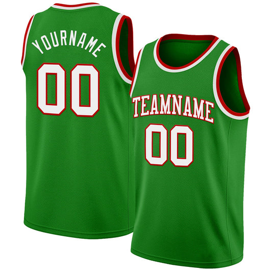 Custom Grass Green White-Red Authentic Basketball Jersey - Main View