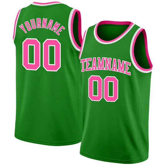 Custom Grass Green Pink-White Authentic Basketball Jersey - Main View