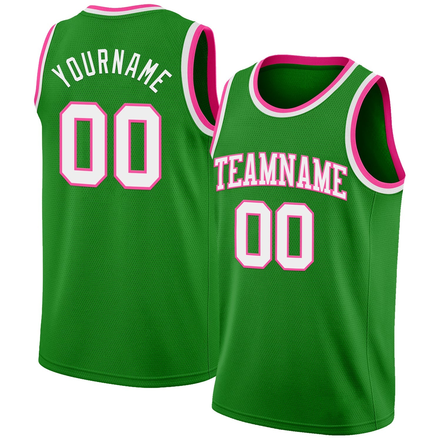 Custom Grass Green White-Pink Authentic Basketball Jersey - Main View