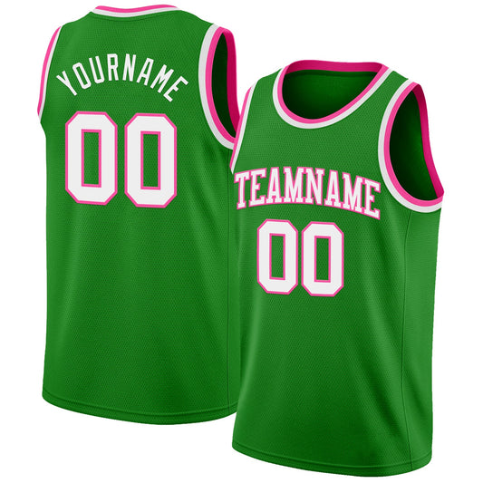 Custom Grass Green White-Pink Authentic Basketball Jersey - Main View