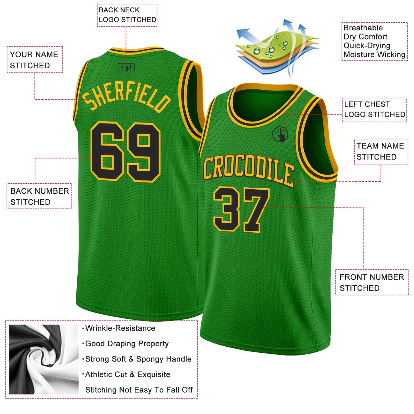 Custom Grass Green Black-Gold Authentic Basketball Jersey view 2