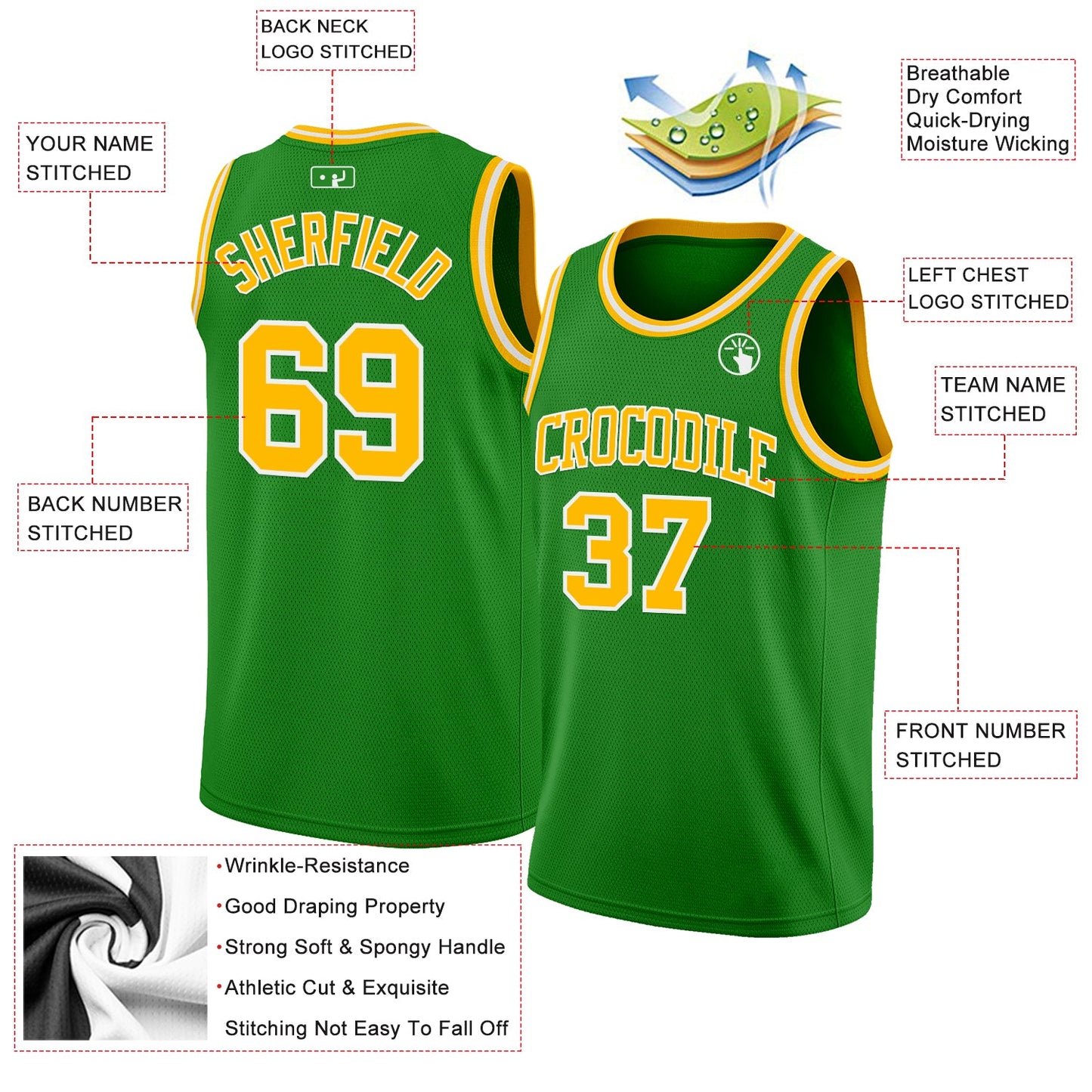 Custom Grass Green Gold-White Authentic Basketball Jersey view 2