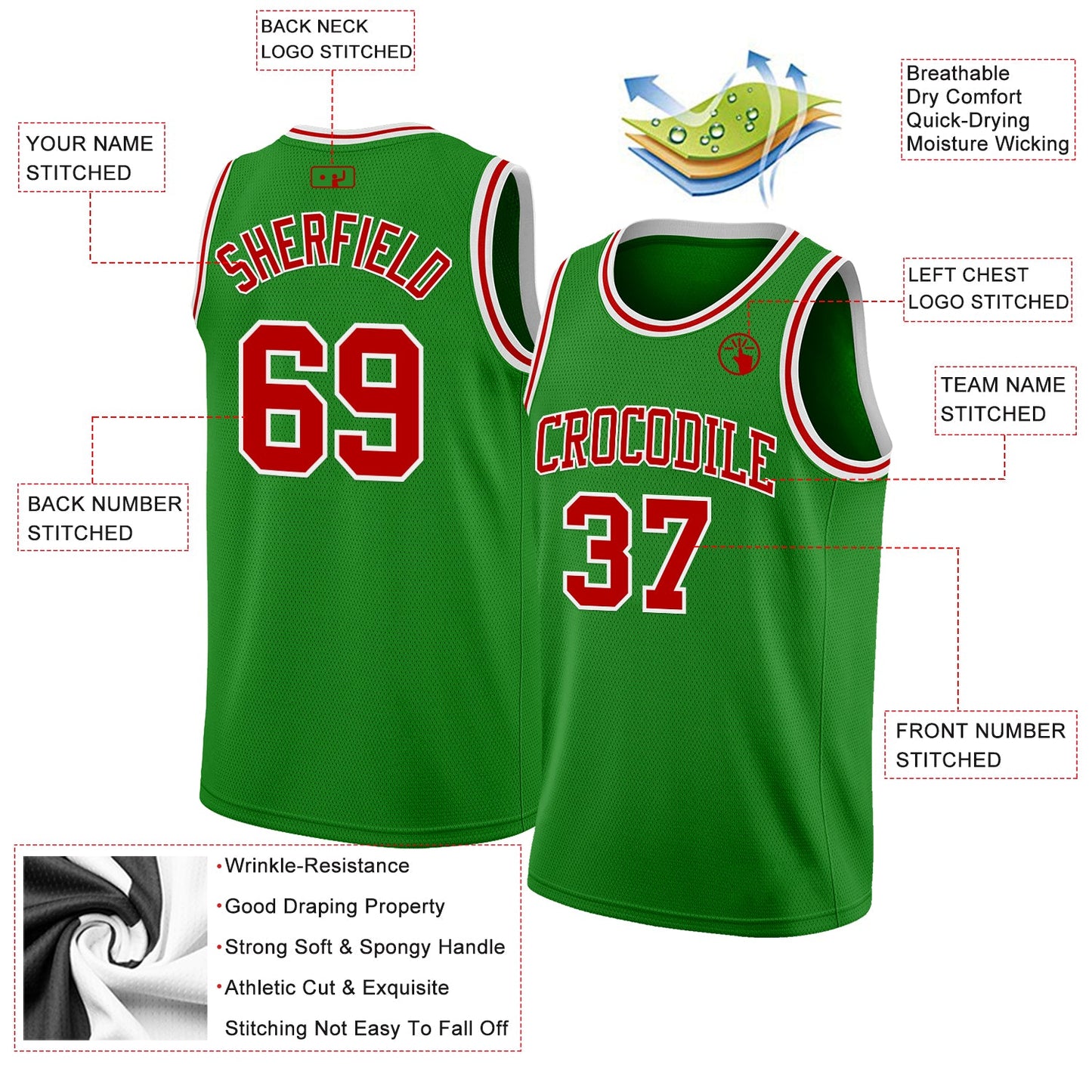 Custom Grass Green Red-White Authentic Basketball Jersey view 2