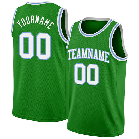 Custom Grass Green White-Light Blue Authentic Basketball Jersey - Main View