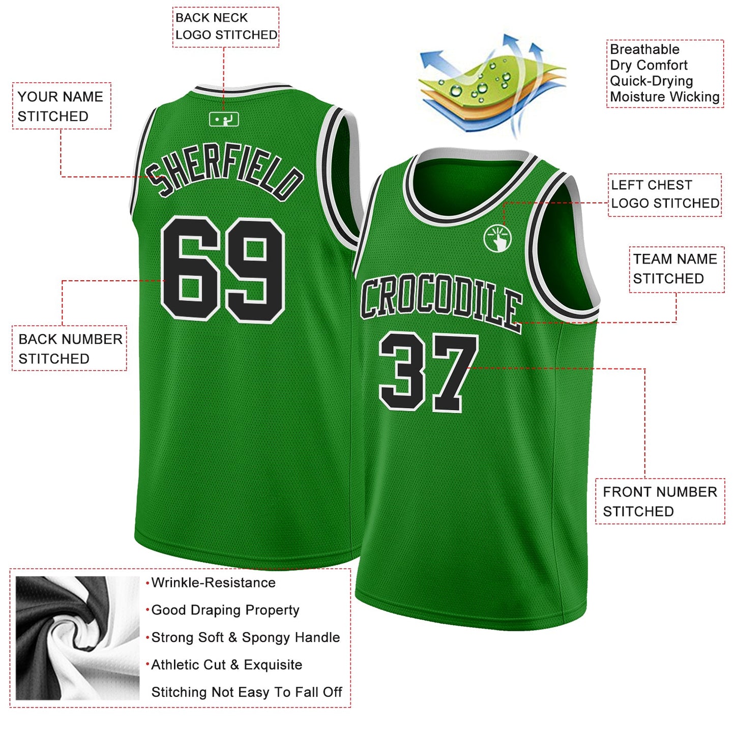 Custom Grass Green Black-White Authentic Basketball Jersey view 2