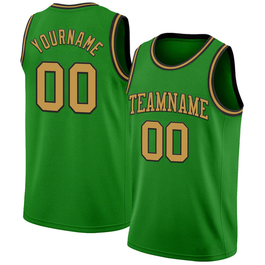 Custom Grass Green Old Gold-Black Authentic Basketball Jersey - Main View