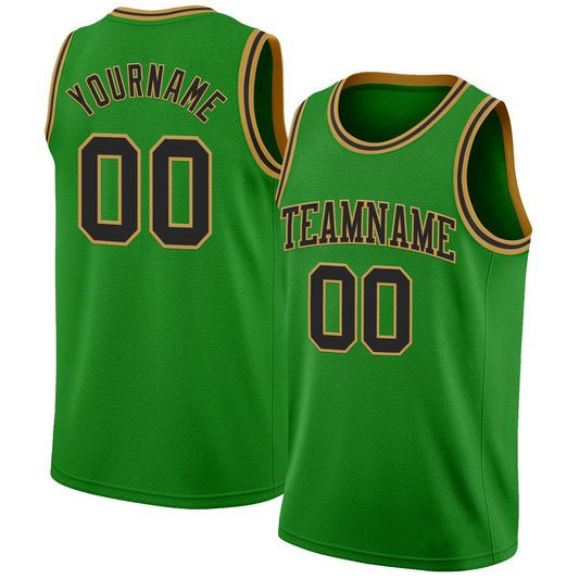 Custom Grass Green Black-Old Gold Authentic Basketball Jersey - Main View