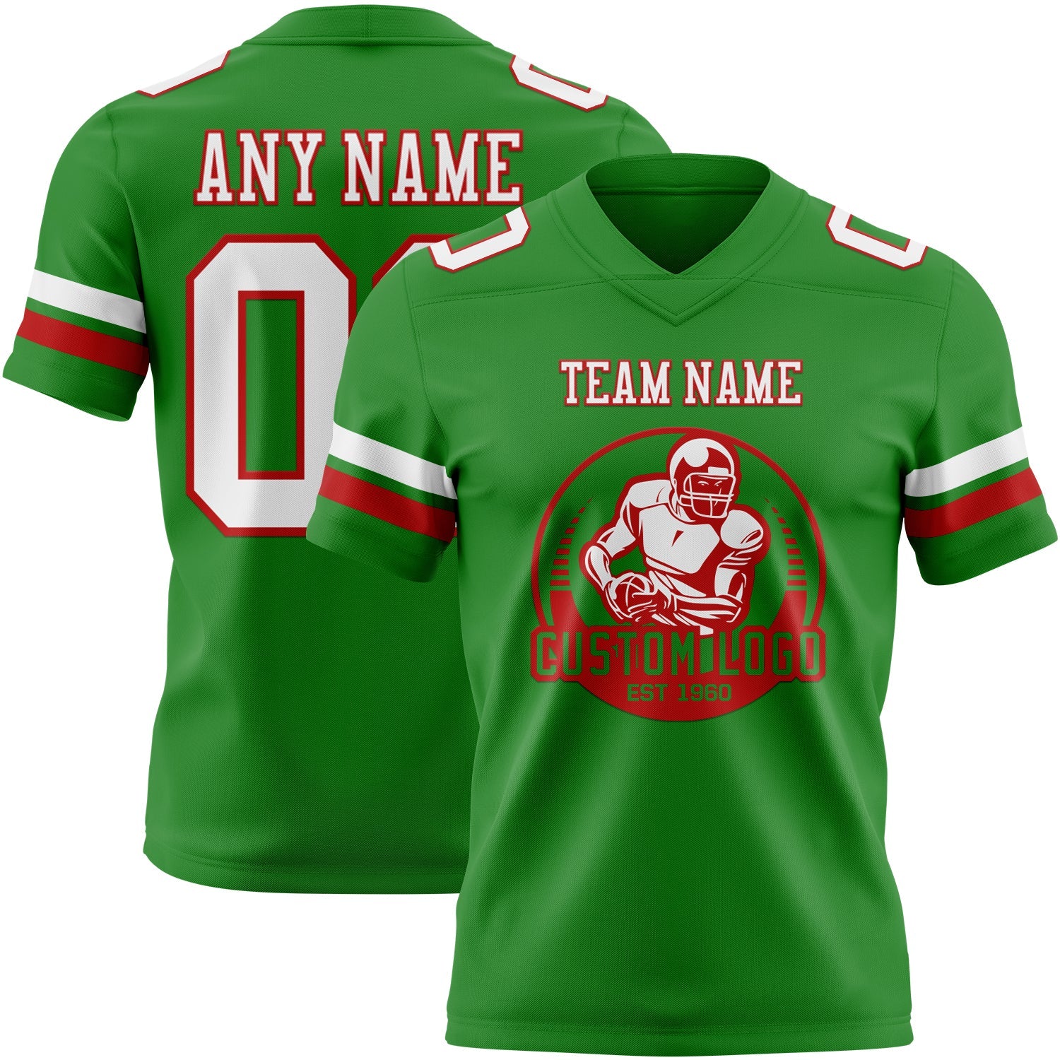 Custom Grass Green White-Red Authentic Football Jersey view 2