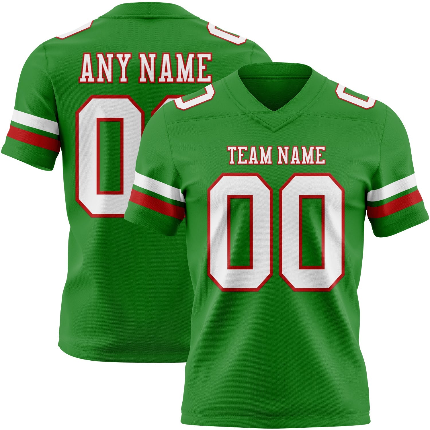 Custom Grass Green White-Red Authentic Football Jersey - Main View