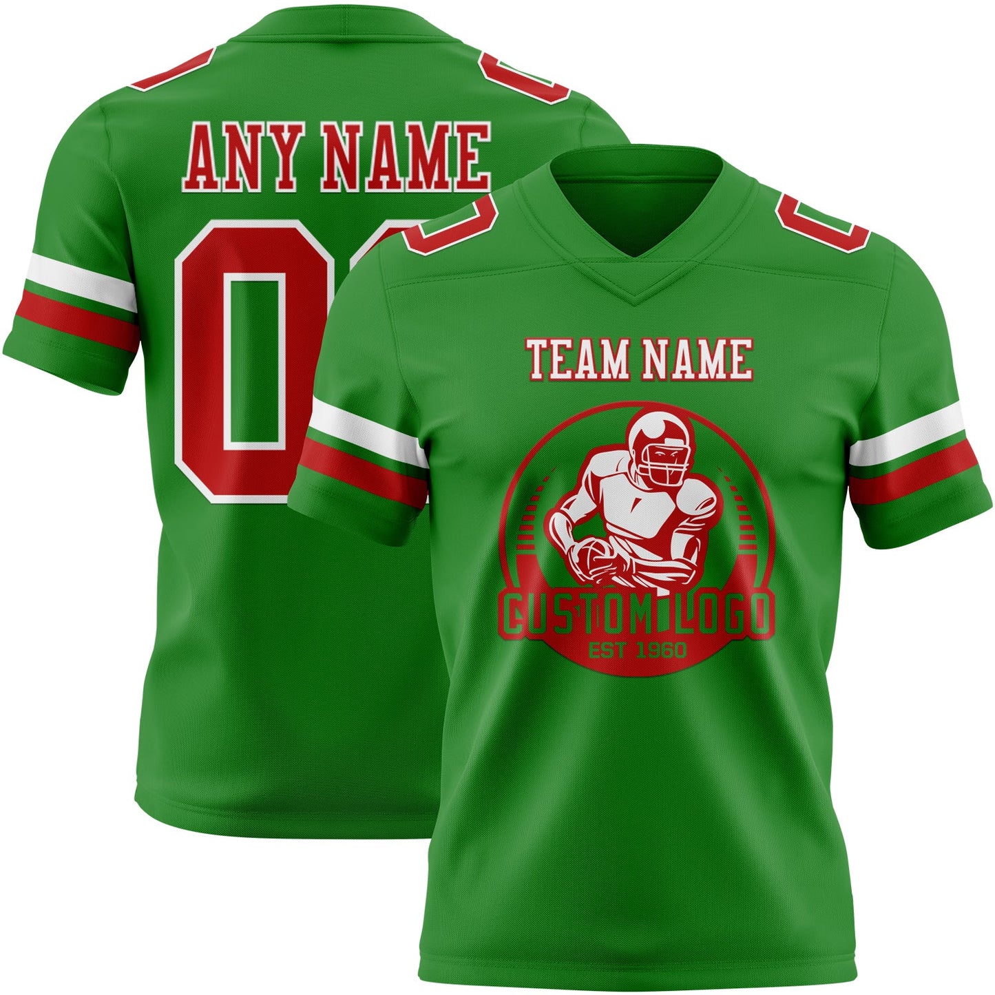Custom Grass Green Red-White Authentic Football Jersey view 2