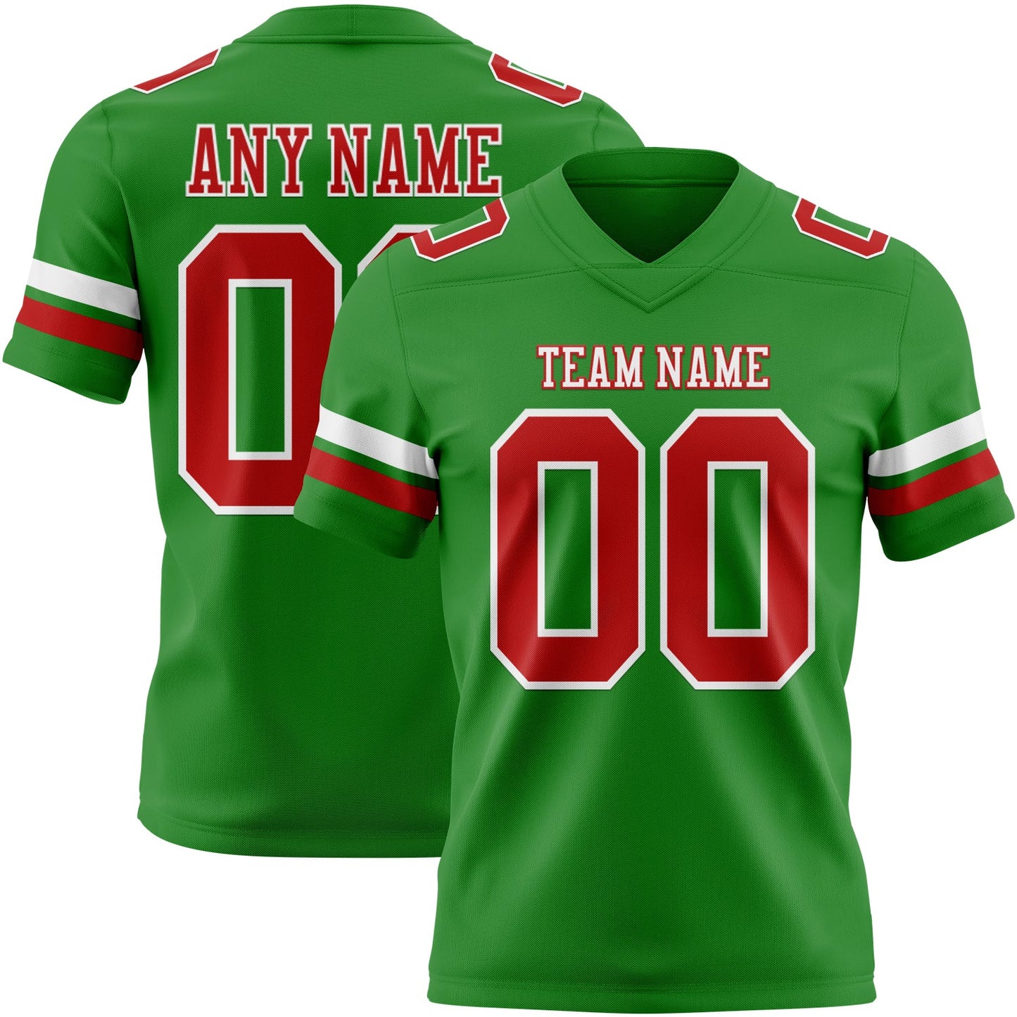 Custom Grass Green Red-White Authentic Football Jersey - Main View
