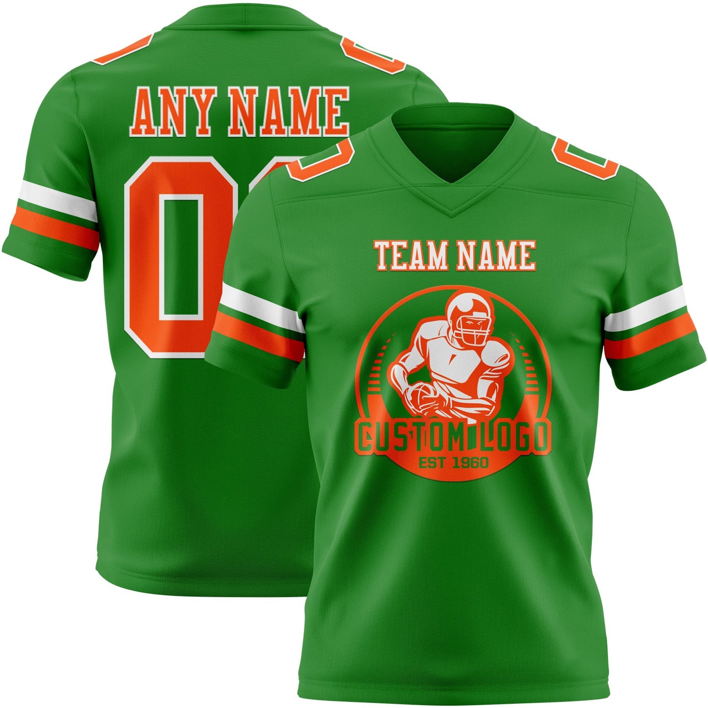 Custom Grass Green Orange-White Authentic Football Jersey view 2