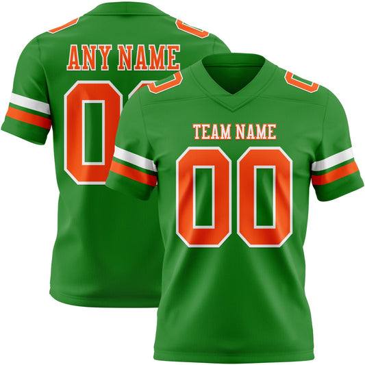 Custom Grass Green Orange-White Authentic Football Jersey - Main View