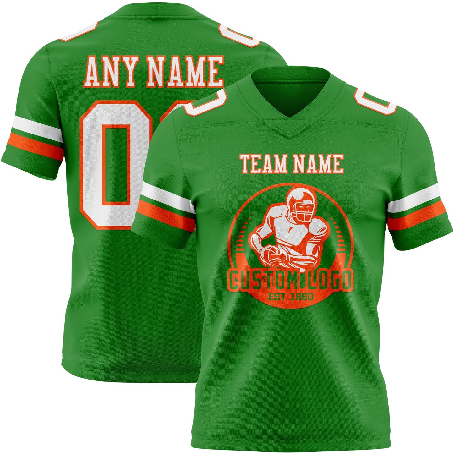 Custom Grass Green White-Orange Authentic Football Jersey view 2