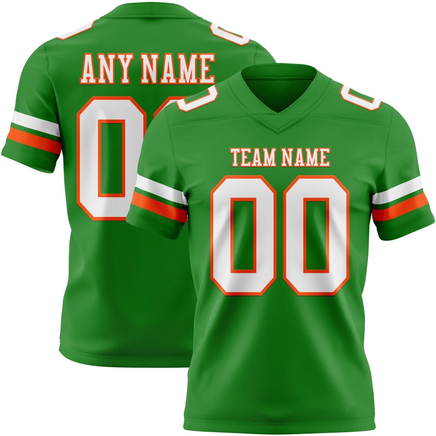 Custom Grass Green White-Orange Authentic Football Jersey - Main View