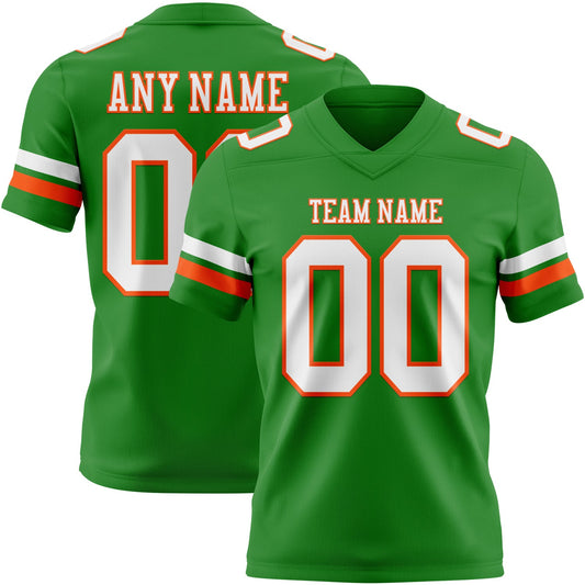 Custom Grass Green White-Orange Authentic Football Jersey - Main View