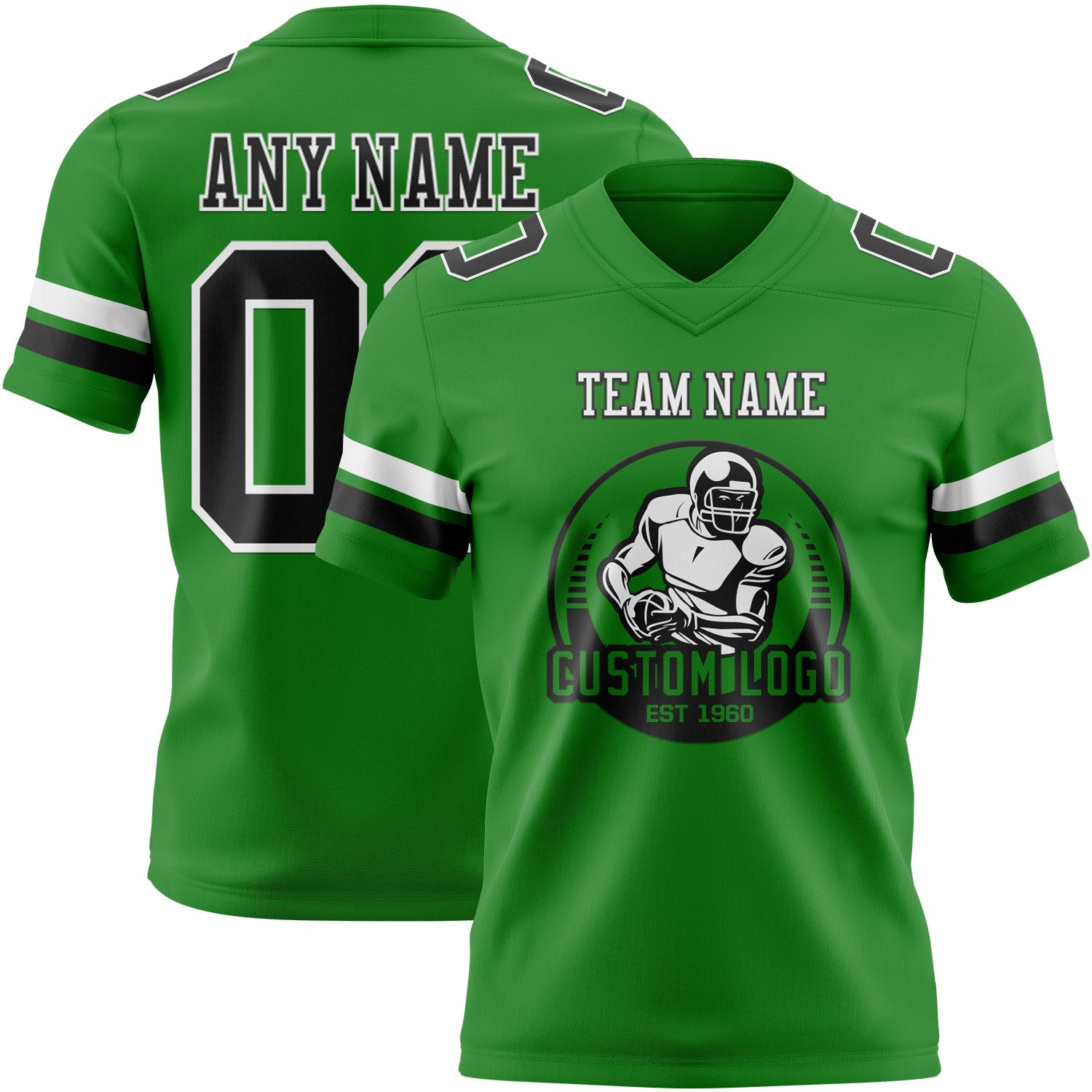 Custom Grass Green Black-White Authentic Football Jersey view 2