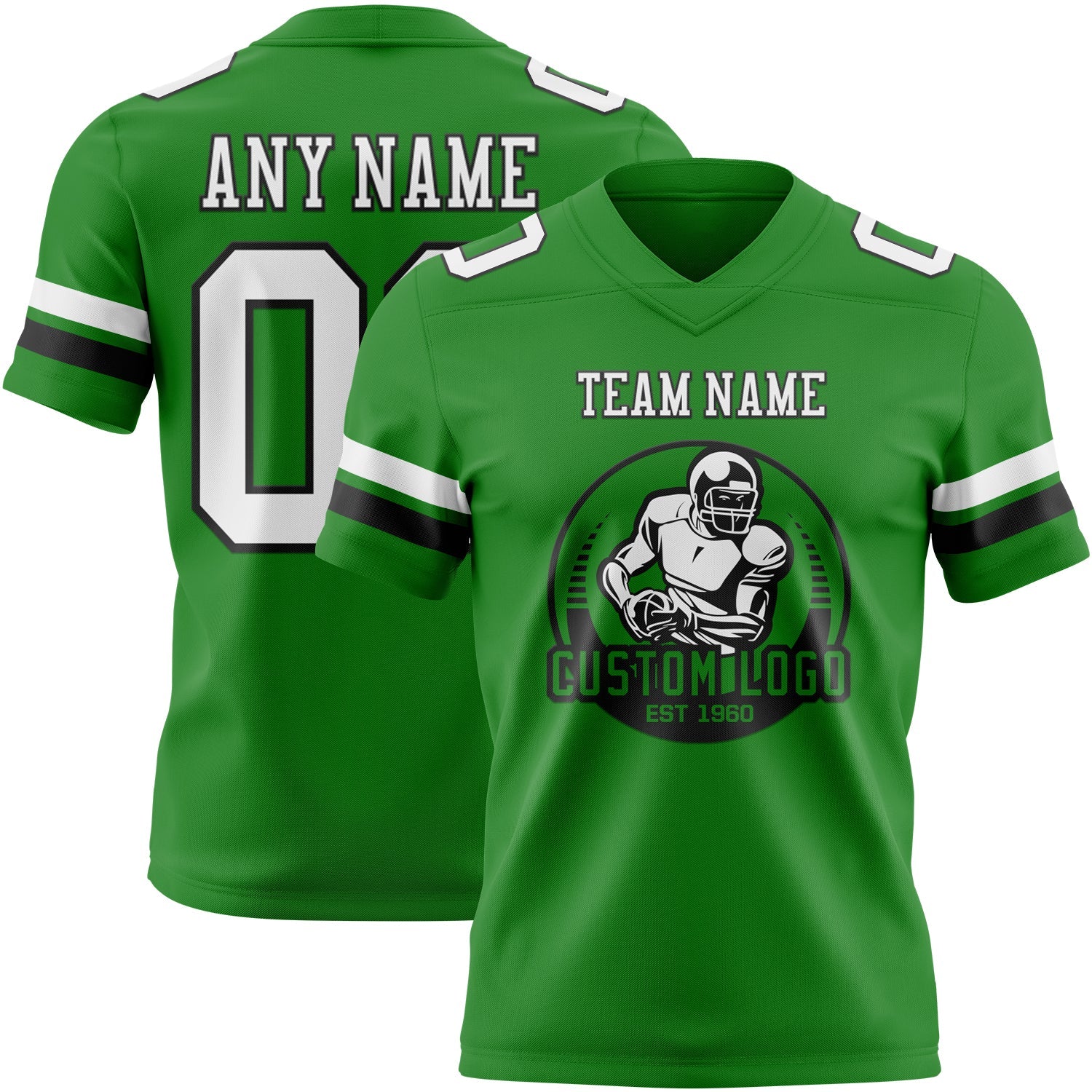 Custom Grass Green White-Black Authentic Football Jersey view 2