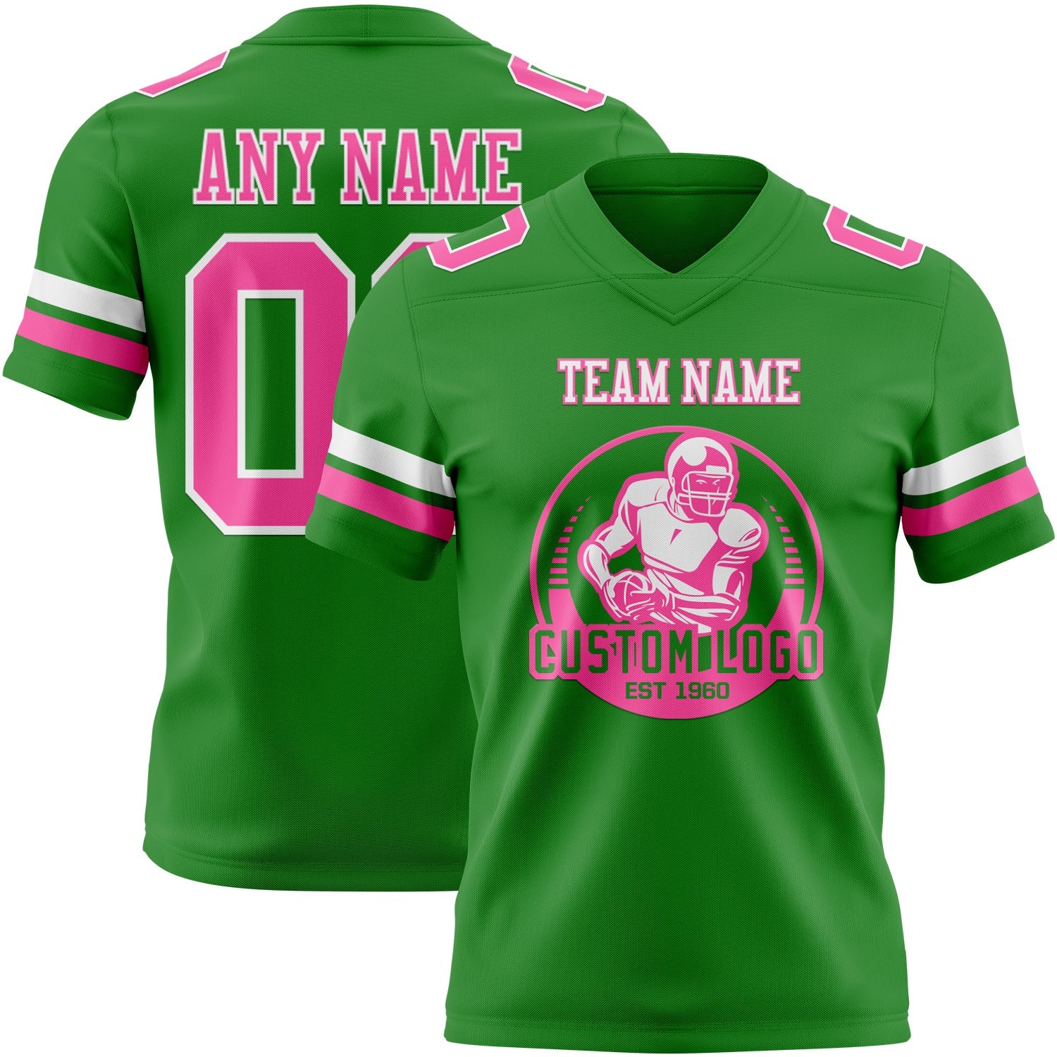 Custom Grass Green Pink-White Authentic Football Jersey view 2