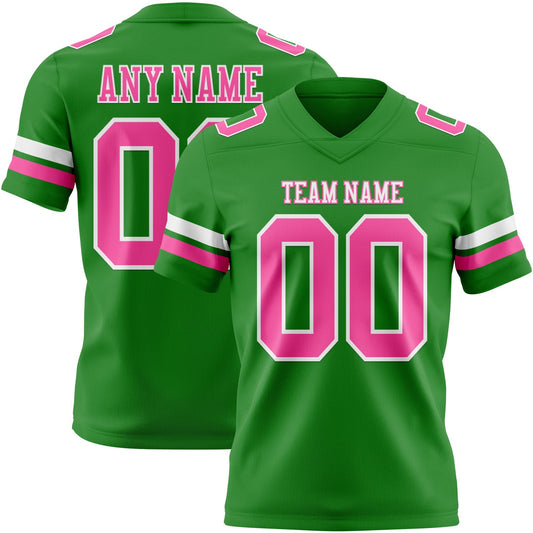 Custom Grass Green Pink-White Authentic Football Jersey - Main View