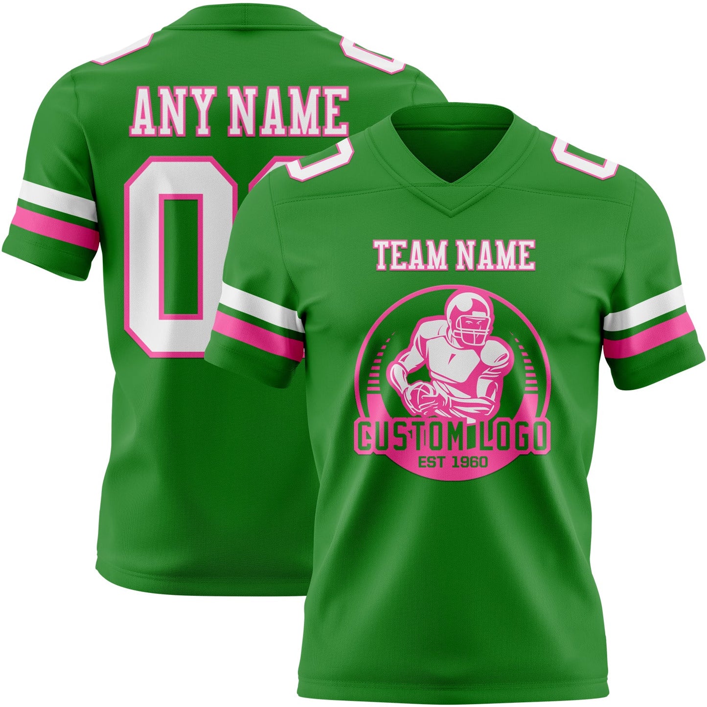 Custom Grass Green White-Pink Authentic Football Jersey view 2