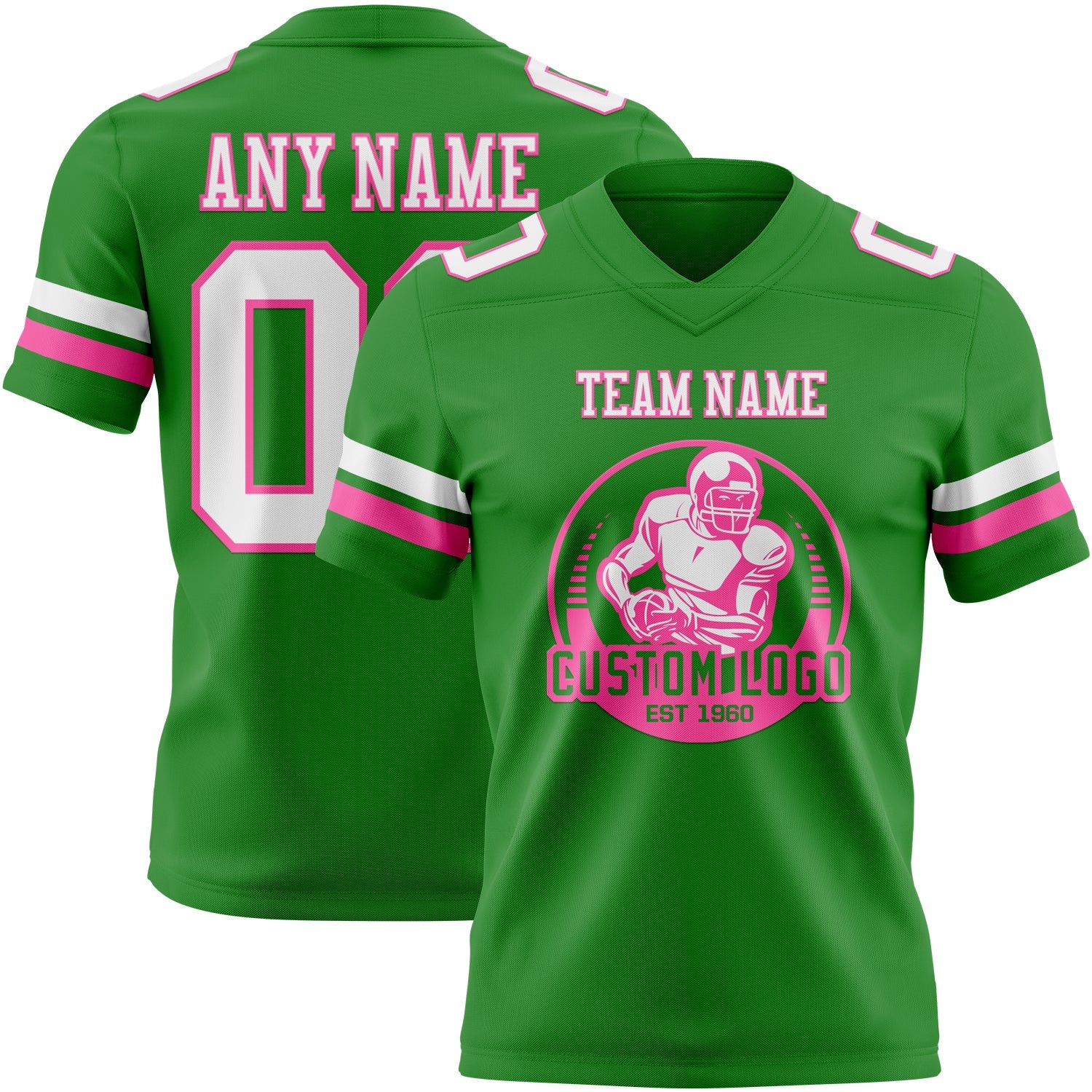 Custom Grass Green White-Pink Authentic Football Jersey view 2